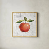 La Pomme on White by Silvia Vassileva. Shown in a natural wood glass frame for a timeless modern aesthetic. Available as an archival giclee rolled canvas, fine art paper, or poster print. SKU 51428a.