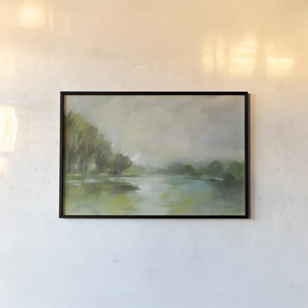 Lakeside Fog by Silvia Vassileva. shown as a paper print in a black flame. Available as a archival giclee rolled canvas, fine art paper, or poster print. SKU 69155i.