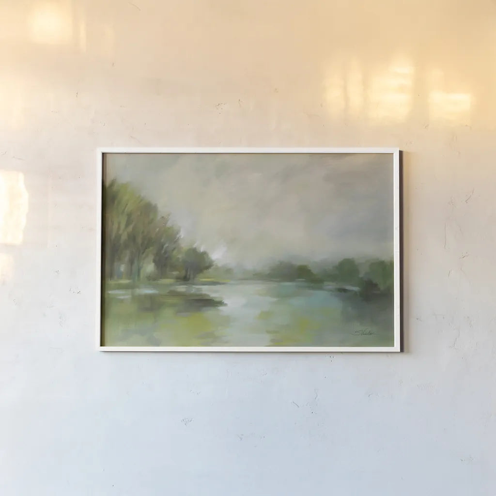 Lakeside Fog by Silvia Vassileva. shown as a paper print in a white frame. Available as a archival giclee rolled canvas, fine art paper, or poster print. SKU 69155i.