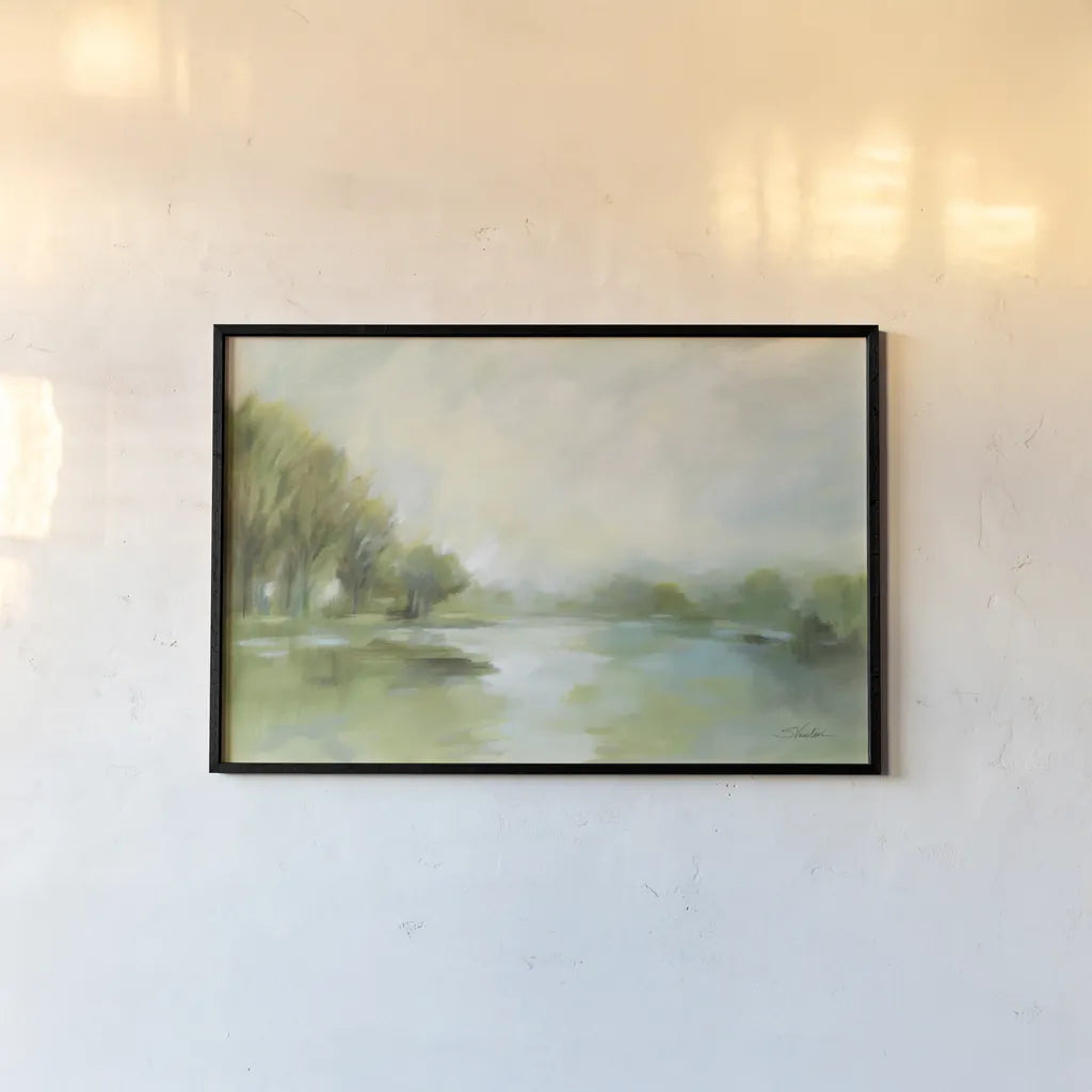 Lakeside Fog Sage by Silvia Vassileva. shown as a paper print in a black flame. Available as a archival giclee rolled canvas, fine art paper, or poster print. SKU 70714i.