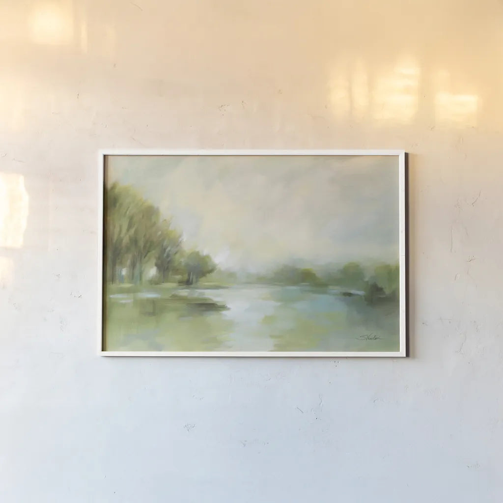 Lakeside Fog Sage by Silvia Vassileva. shown as a paper print in a white frame. Available as a archival giclee rolled canvas, fine art paper, or poster print. SKU 70714i.