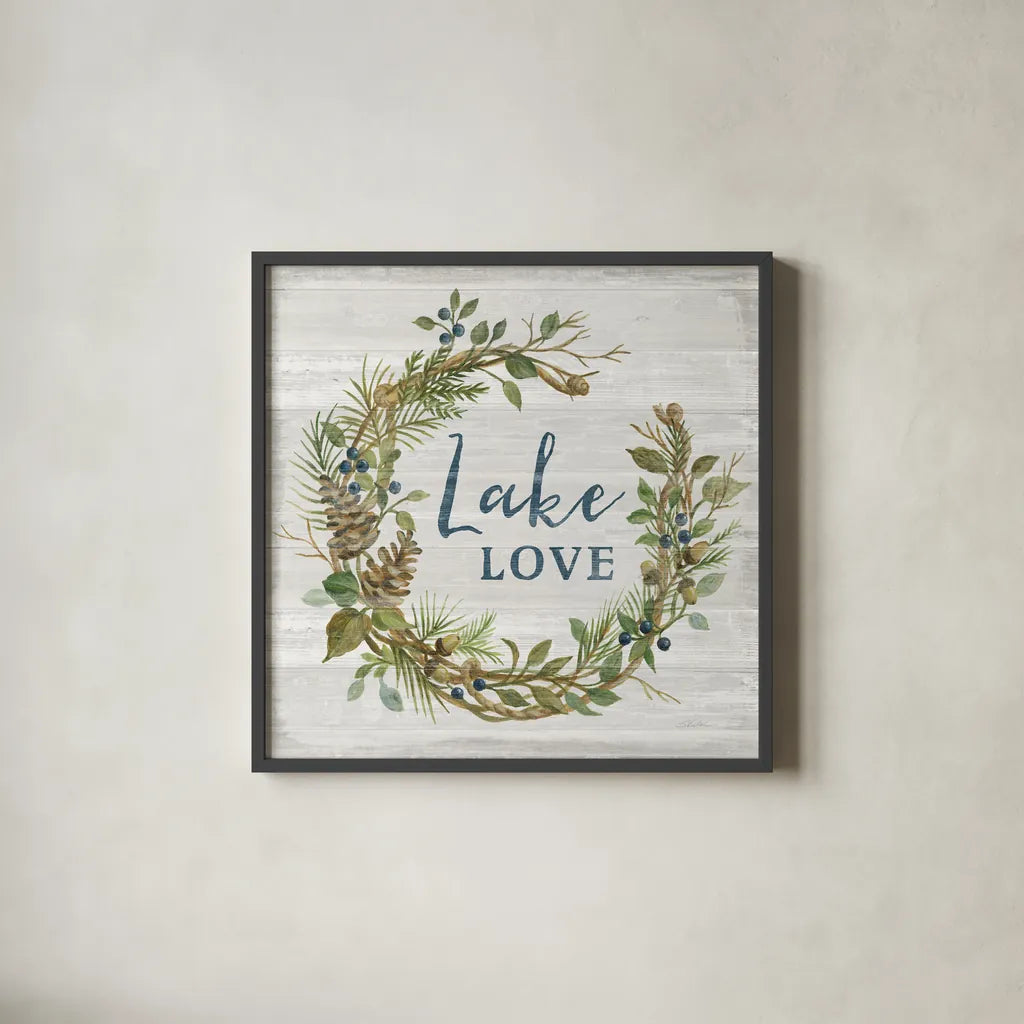 Lakeside Retreat IV by Silvia Vassileva. Shown in a sleek black glass frame for a contemporary gallery look. Available as an archival giclee rolled canvas, fine art paper, or poster print. SKU 58910a.