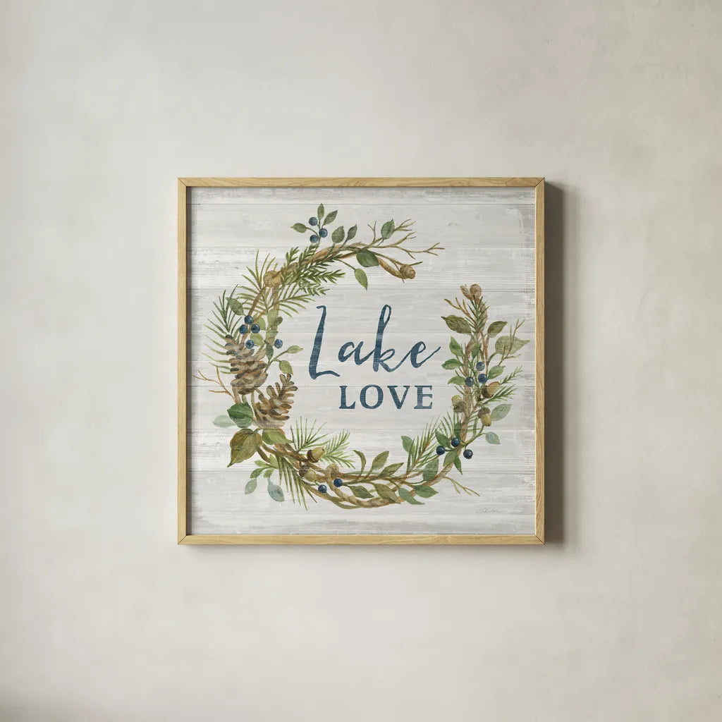 Lakeside Retreat IV by Silvia Vassileva. Shown in a natural wood glass frame for a timeless modern aesthetic. Available as an archival giclee rolled canvas, fine art paper, or poster print. SKU 58910a.