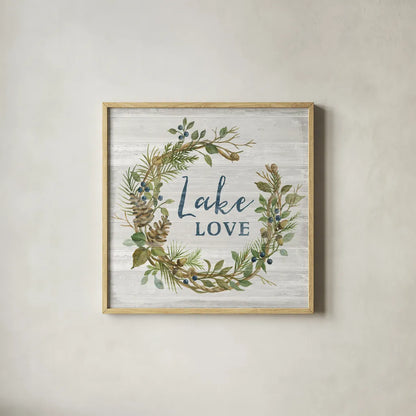 Lakeside Retreat IV by Silvia Vassileva. Shown in a natural wood glass frame for a timeless modern aesthetic. Available as an archival giclee rolled canvas, fine art paper, or poster print. SKU 58910a.