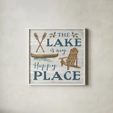 Lakeside Retreat IX Canoe by Silvia Vassileva. Shown in a crisp white glass frame for a clean and minimalist style. Available as an archival giclee rolled canvas, fine art paper, or poster print. SKU 74112a.
