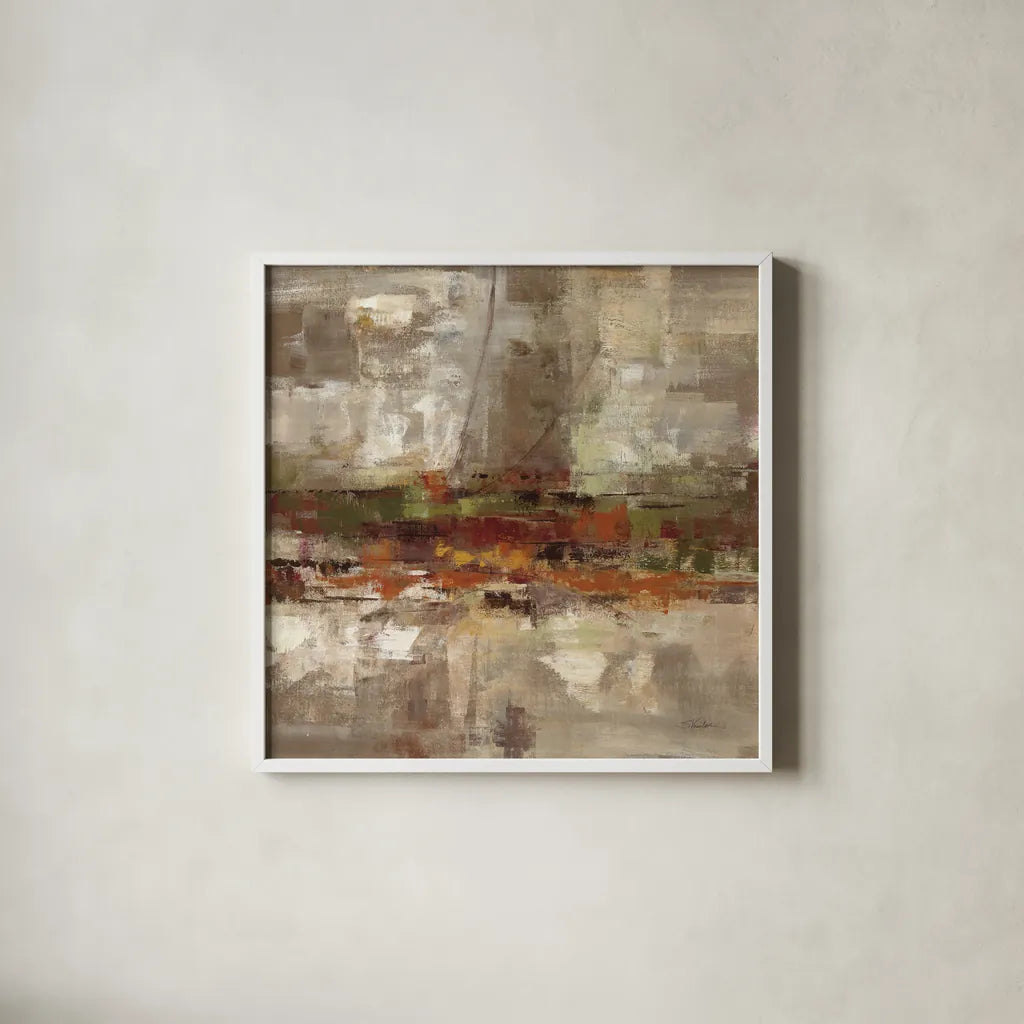 Landing by Silvia Vassileva. Shown in a crisp white glass frame for a clean and minimalist style. Available as an archival giclee rolled canvas, fine art paper, or poster print. SKU 10593a.