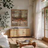 Landing by Silvia Vassileva. Shown in a natural wood frame in a cozy modern living room. Available as an archival giclee rolled canvas, fine art paper, or poster print. SKU 10593a.