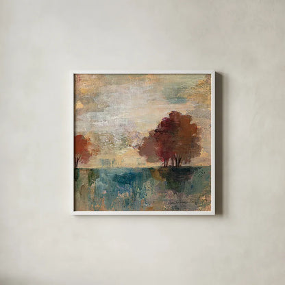 Landscape Monotype I by Silvia Vassileva. Shown in a crisp white glass frame for a clean and minimalist style. Available as an archival giclee rolled canvas, fine art paper, or poster print. SKU 20620a.