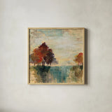 Landscape Monotype II by Silvia Vassileva. Shown in a natural wood glass frame for a timeless modern aesthetic. Available as an archival giclee rolled canvas, fine art paper, or poster print. SKU 18550a.