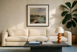 Landscape at Spring Dawn by Silvia Vassileva. Displayed in a glass frame with matte in a clean modern living room. Available as an archival giclee rolled canvas, fine art paper, or poster print. SKU 104187a.