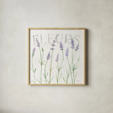 Lavender Fields II by Silvia Vassileva. Shown in a natural wood glass frame for a timeless modern aesthetic. Available as an archival giclee rolled canvas, fine art paper, or poster print. SKU 95679a.