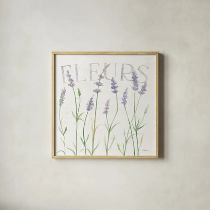 Lavender Fields II by Silvia Vassileva. Shown in a natural wood glass frame for a timeless modern aesthetic. Available as an archival giclee rolled canvas, fine art paper, or poster print. SKU 95679a.