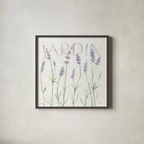 Lavender Fields III by Silvia Vassileva. Shown in a sleek black glass frame for a contemporary gallery look. Available as an archival giclee rolled canvas, fine art paper, or poster print. SKU 95680a.