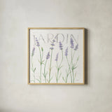 Lavender Fields III by Silvia Vassileva. Shown in a natural wood glass frame for a timeless modern aesthetic. Available as an archival giclee rolled canvas, fine art paper, or poster print. SKU 95680a.