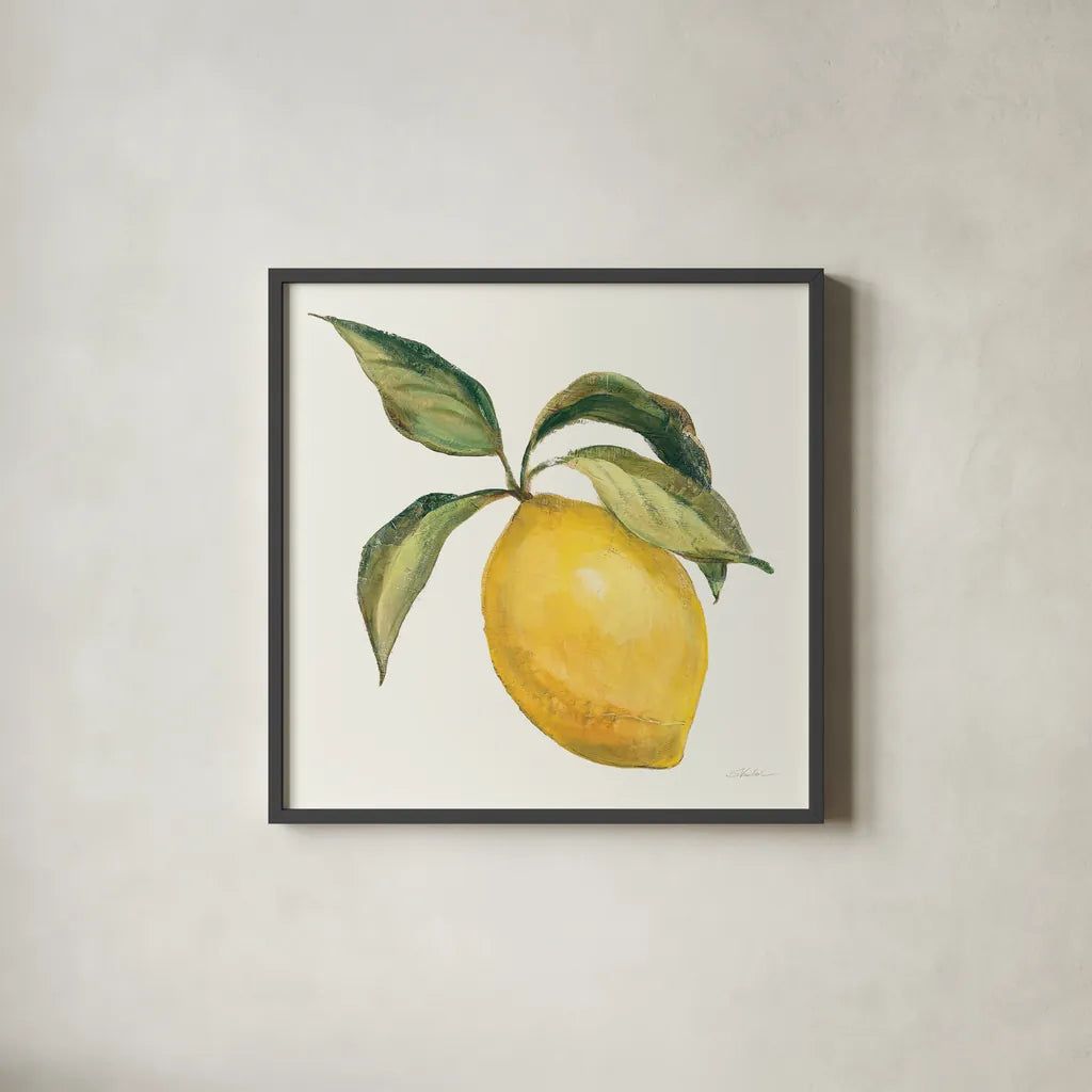 Le Citron on Cream by Silvia Vassileva. Shown in a sleek black glass frame for a contemporary gallery look. Available as an archival giclee rolled canvas, fine art paper, or poster print. SKU 63917a.
