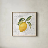 Le Citron on White by Silvia Vassileva. Shown in a natural wood glass frame for a timeless modern aesthetic. Available as an archival giclee rolled canvas, fine art paper, or poster print. SKU 51426a.