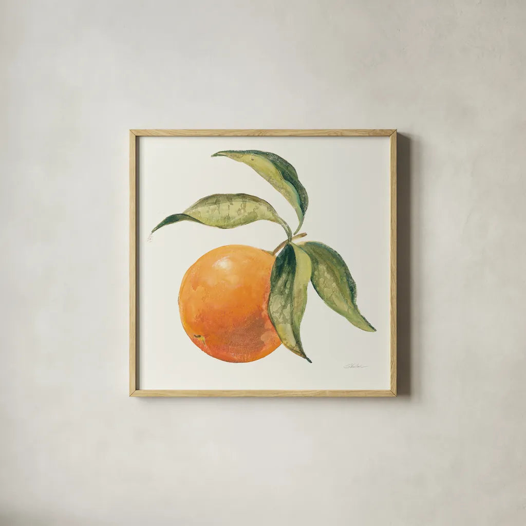 Le Orange on Cream by Silvia Vassileva. Shown in a natural wood glass frame for a timeless modern aesthetic. Available as an archival giclee rolled canvas, fine art paper, or poster print. SKU 63918a.