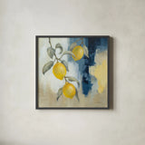 Lemons From the South I by Silvia Vassileva. Shown in a sleek black glass frame for a contemporary gallery look. Available as an archival giclee rolled canvas, fine art paper, or poster print. SKU 88697a.