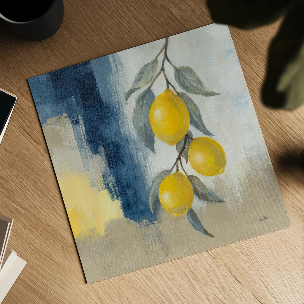 Lemons From the South II by Silvia Vassileva. Shown as a detailed flat fine art print, highlighting archival giclee quality. Available as an archival giclee rolled canvas, fine art paper, or poster print. SKU 88698a.