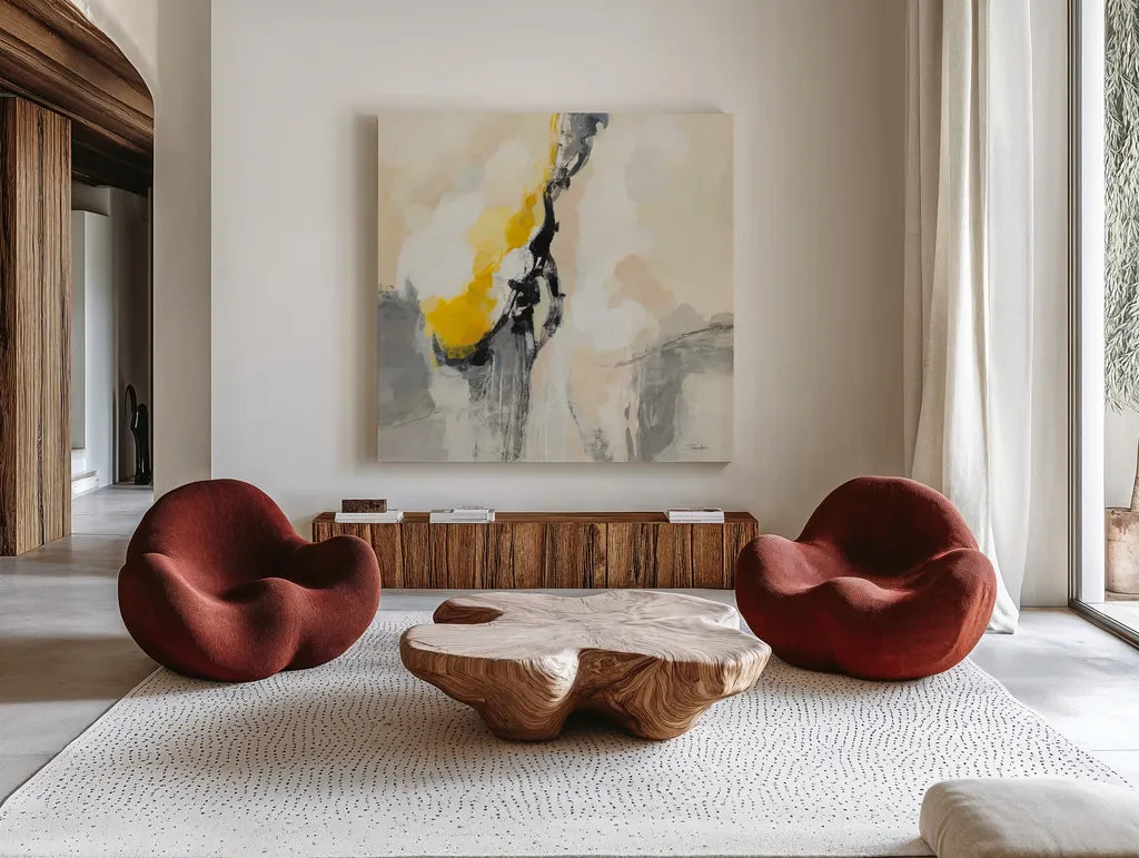 Light and Shadow by Silvia Vassileva. Shown as extra-large giant wall art in a modern living room. Available as an archival giclee rolled canvas, fine art paper, or poster print. SKU 88442a.