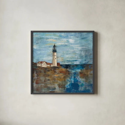 Lighthouse Dream by Silvia Vassileva. Shown in a sleek black glass frame for a contemporary gallery look. Available as an archival giclee rolled canvas, fine art paper, or poster print. SKU 11956a.