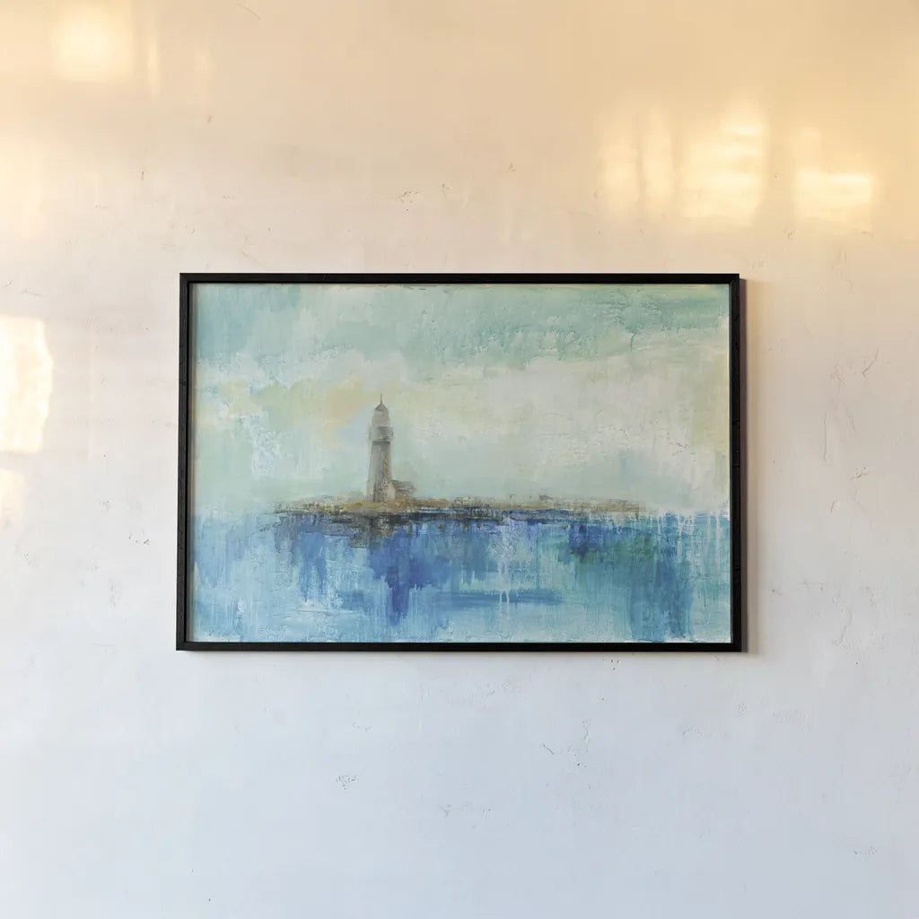 Lighthouse Morning by Silvia Vassileva. shown as a paper print in a black flame. Available as a archival giclee rolled canvas, fine art paper, or poster print. SKU 28114i.
