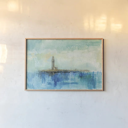 Lighthouse Morning by Silvia Vassileva. shown as a paper print in a natural frame. Available as a archival giclee rolled canvas, fine art paper, or poster print. SKU 28114i.