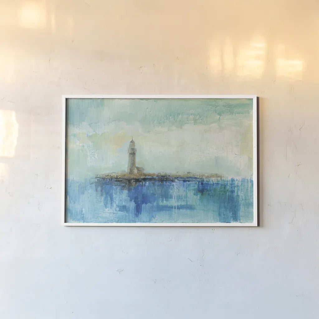 Lighthouse Morning by Silvia Vassileva. shown as a paper print in a white frame. Available as a archival giclee rolled canvas, fine art paper, or poster print. SKU 28114i.