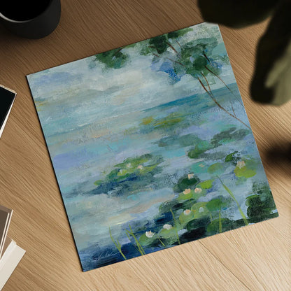 Lily Pond II by Silvia Vassileva. Shown as a detailed flat fine art print, highlighting archival giclee quality. Available as an archival giclee rolled canvas, fine art paper, or poster print. SKU 18561a.