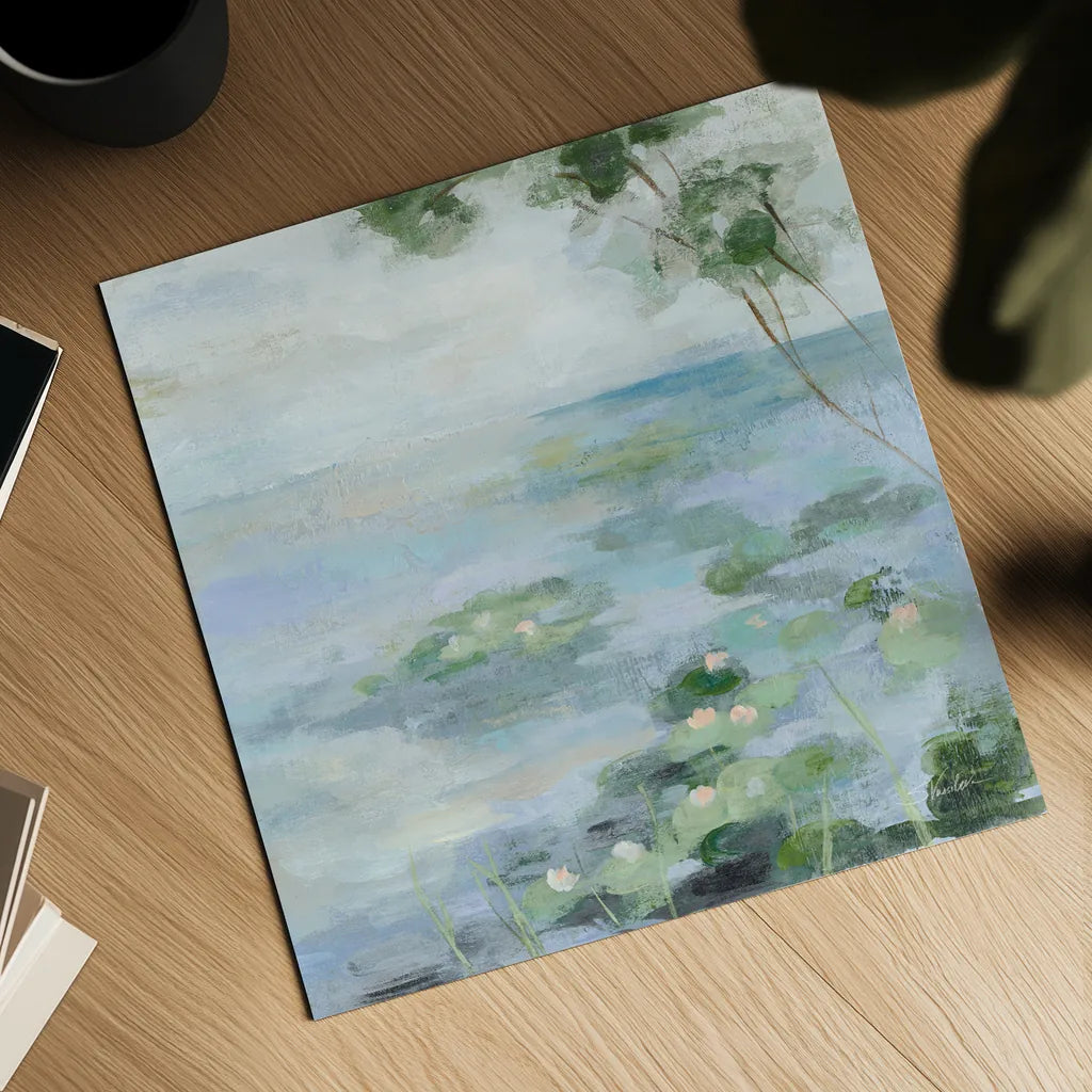 Lily Pond II Light by Silvia Vassileva. Shown as a detailed flat fine art print, highlighting archival giclee quality. Available as an archival giclee rolled canvas, fine art paper, or poster print. SKU 75895a.