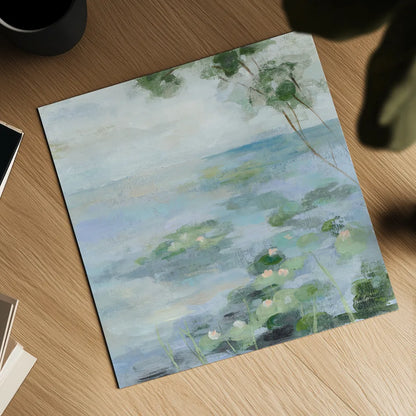 Lily Pond II Light by Silvia Vassileva. Shown as a detailed flat fine art print, highlighting archival giclee quality. Available as an archival giclee rolled canvas, fine art paper, or poster print. SKU 75895a.