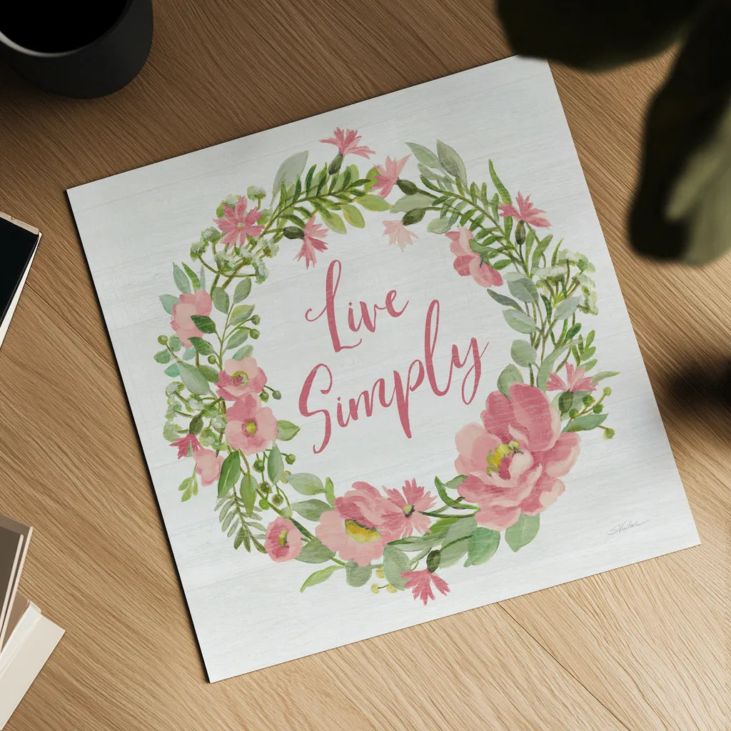Live Simply Blush by Silvia Vassileva. Shown as a detailed flat fine art print, highlighting archival giclee quality. Available as an archival giclee rolled canvas, fine art paper, or poster print. SKU 61860a.