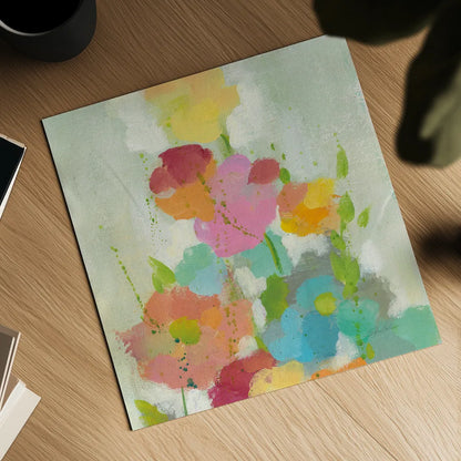 Longstem Bouquet I Square I by Silvia Vassileva. Shown as a detailed flat fine art print, highlighting archival giclee quality. Available as an archival giclee rolled canvas, fine art paper, or poster print. SKU 36440a.