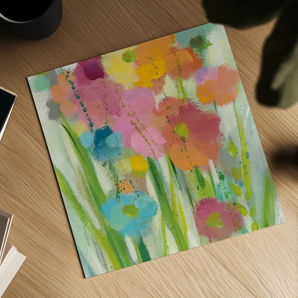 Longstem Bouquet I Square II by Silvia Vassileva. Shown as a detailed flat fine art print, highlighting archival giclee quality. Available as an archival giclee rolled canvas, fine art paper, or poster print. SKU 36441a.