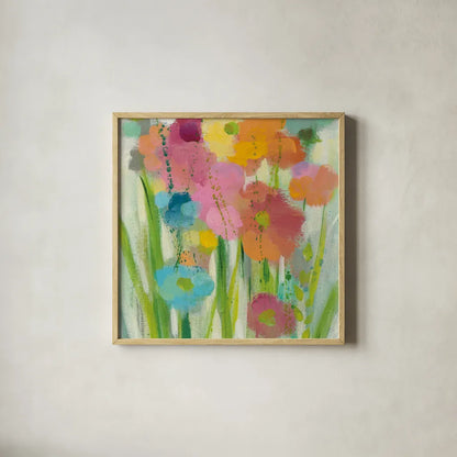 Longstem Bouquet I Square II by Silvia Vassileva. Shown in a natural wood glass frame for a timeless modern aesthetic. Available as an archival giclee rolled canvas, fine art paper, or poster print. SKU 36441a.