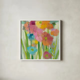 Longstem Bouquet I Square II by Silvia Vassileva. Shown in a crisp white glass frame for a clean and minimalist style. Available as an archival giclee rolled canvas, fine art paper, or poster print. SKU 36441a.