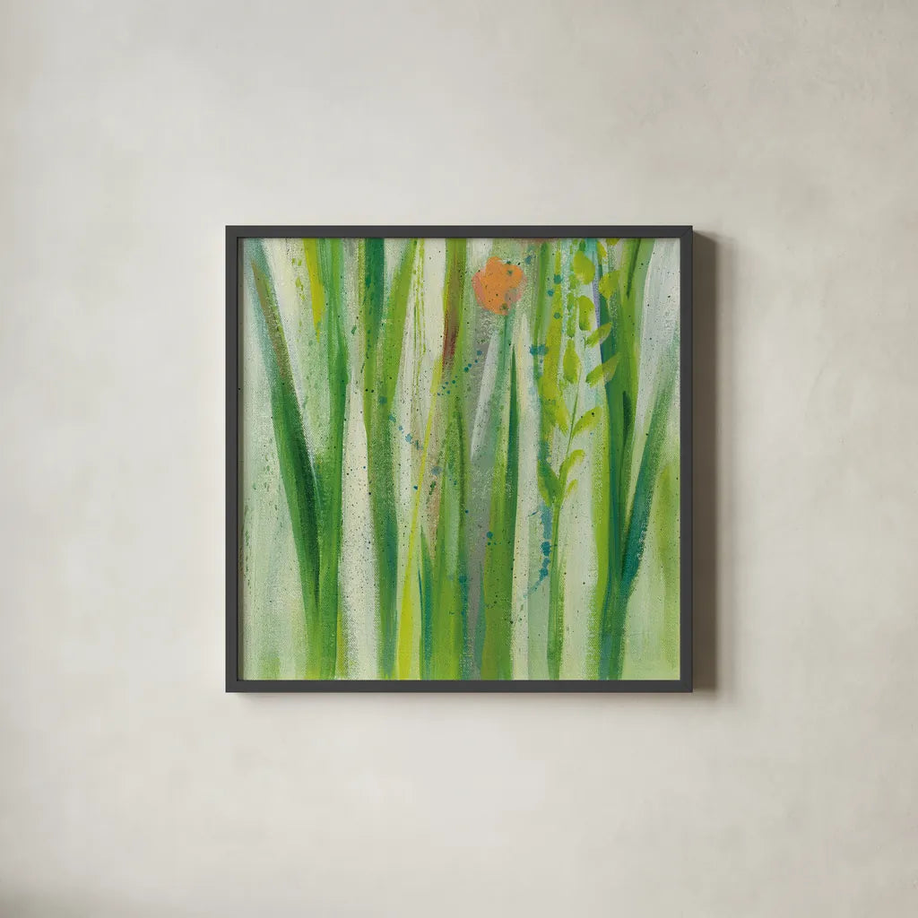 Longstem Bouquet I Square III by Silvia Vassileva. Shown in a sleek black glass frame for a contemporary gallery look. Available as an archival giclee rolled canvas, fine art paper, or poster print. SKU 36442a.