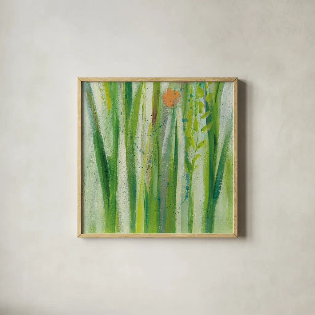 Longstem Bouquet I Square III by Silvia Vassileva. Shown in a natural wood glass frame for a timeless modern aesthetic. Available as an archival giclee rolled canvas, fine art paper, or poster print. SKU 36442a.