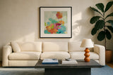 Longstem Bouquet II Square I by Silvia Vassileva. Displayed in a glass frame with matte in a clean modern living room. Available as an archival giclee rolled canvas, fine art paper, or poster print. SKU 36443a.