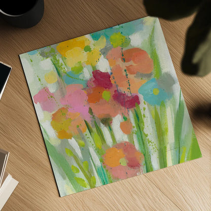 Longstem Bouquet II Square II by Silvia Vassileva. Shown as a detailed flat fine art print, highlighting archival giclee quality. Available as an archival giclee rolled canvas, fine art paper, or poster print. SKU 36444a.