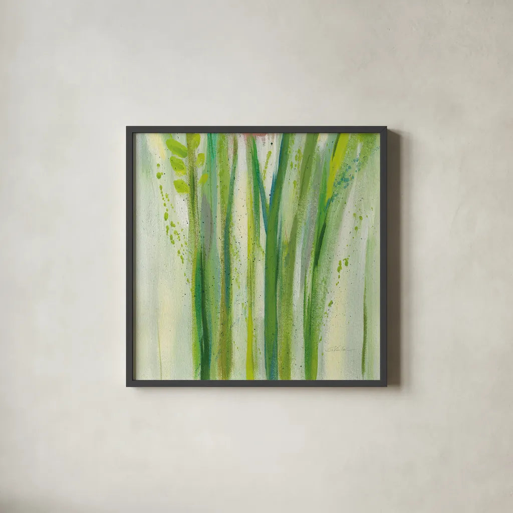 Longstem Bouquet II Square III by Silvia Vassileva. Shown in a sleek black glass frame for a contemporary gallery look. Available as an archival giclee rolled canvas, fine art paper, or poster print. SKU 36445a.