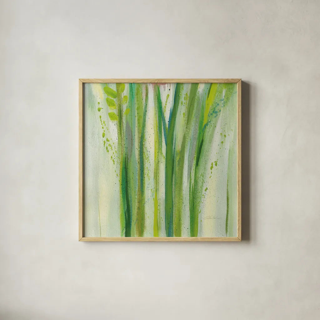 Longstem Bouquet II Square III by Silvia Vassileva. Shown in a natural wood glass frame for a timeless modern aesthetic. Available as an archival giclee rolled canvas, fine art paper, or poster print. SKU 36445a.