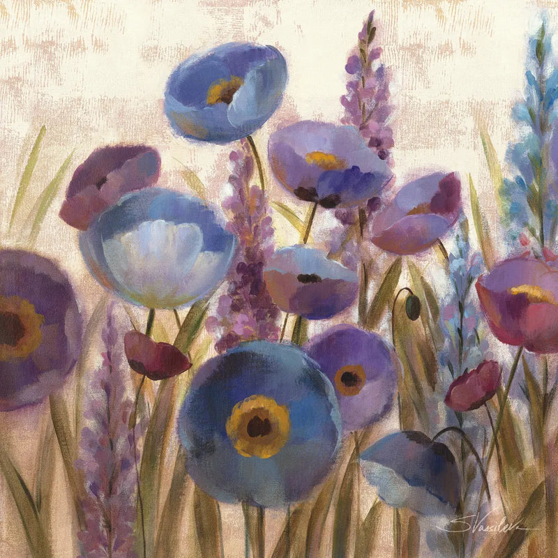 Lupines and Poppies by Silvia Vassileva. SKU 12416a. Archival Giclee Fine art print for wall decor.