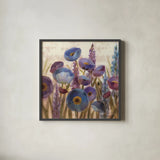 Lupines and Poppies by Silvia Vassileva. Shown in a sleek black glass frame for a contemporary gallery look. Available as an archival giclee rolled canvas, fine art paper, or poster print. SKU 12416a.