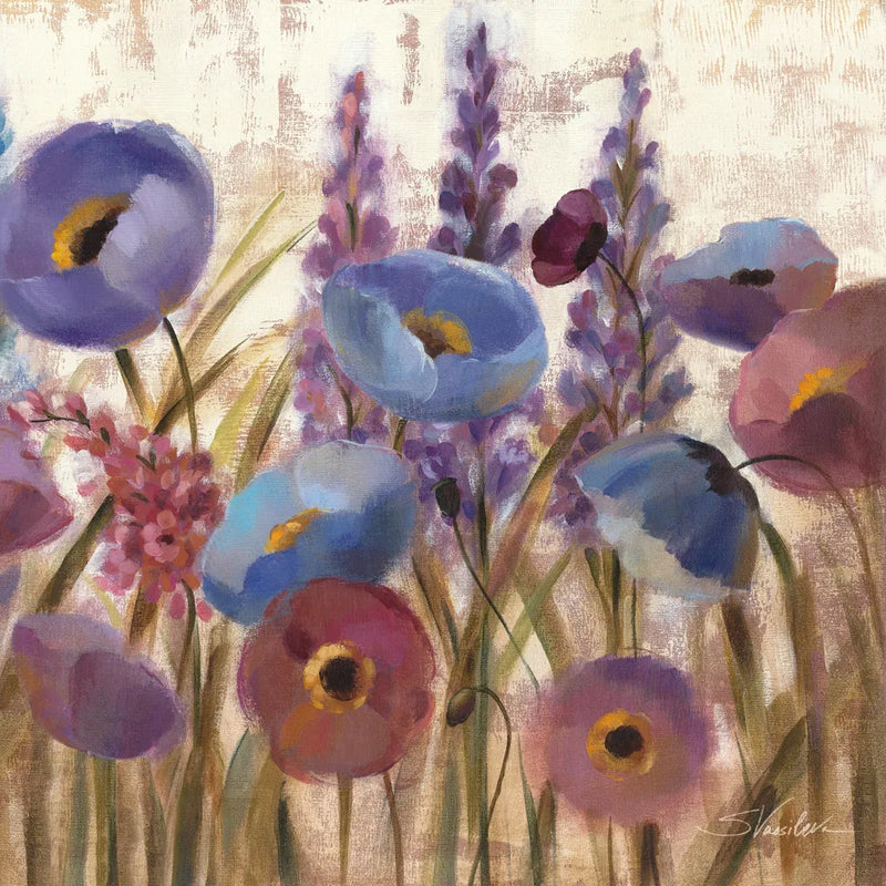 Lupines and Poppies by Silvia Vassileva. SKU 12417a. Archival Giclee Fine art print for wall decor.