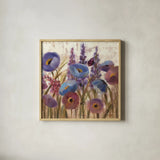 Lupines and Poppies by Silvia Vassileva. Shown in a natural wood glass frame for a timeless modern aesthetic. Available as an archival giclee rolled canvas, fine art paper, or poster print. SKU 12417a.