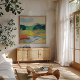Lush Green I by Silvia Vassileva. Shown in a natural wood frame in a cozy modern living room. Available as an archival giclee rolled canvas, fine art paper, or poster print. SKU 79153a.