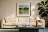 Lush Green I by Silvia Vassileva. Displayed in a glass frame with matte in a clean modern living room. Available as an archival giclee rolled canvas, fine art paper, or poster print. SKU 79153a.
