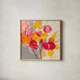 Magenta Bloom I by Silvia Vassileva. Shown in a natural wood glass frame for a timeless modern aesthetic. Available as an archival giclee rolled canvas, fine art paper, or poster print. SKU 83089a.