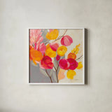 Magenta Bloom I by Silvia Vassileva. Shown in a crisp white glass frame for a clean and minimalist style. Available as an archival giclee rolled canvas, fine art paper, or poster print. SKU 83089a.
